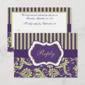 Paarse, Groene, en Witte Damast RSVP-Kaart RSVP Kaartje (Voorkant / Achterkant)