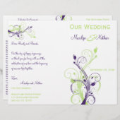 Paarse, groene en witte Floral Wedding Programme (Voorkant / Achterkant)