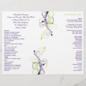 Paarse, groene en witte Floral Wedding Programme (Achterkant)
