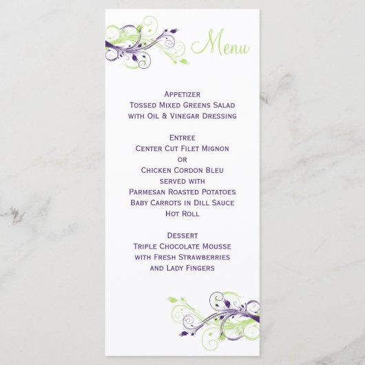 Paarse, Groene, en Witte Kaart van het Menu van de (Achterkant)