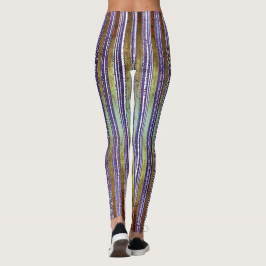 Paarse, groene en witte stripte Patroon Leggings (Achterkant)