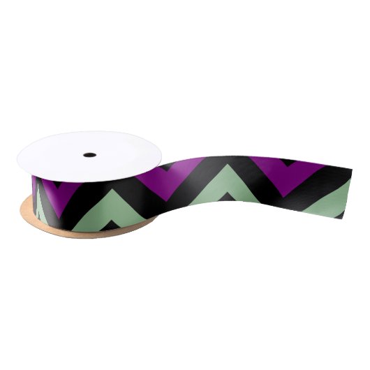 Paarse, groene en zwarte Chevron Stripes Ribbon Satijnen Lint (Spoel)