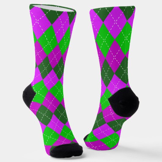 Paarse, Groene, en Zwarte Sportief, Preppy Argyle Sokken (Gebogen)