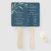 Paarse groene eucalyptus | Blue Wedding Programme Handwaaier (Voorkant en achterkant)