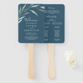 Paarse groene eucalyptus | Blue Wedding Programme  Handwaaier