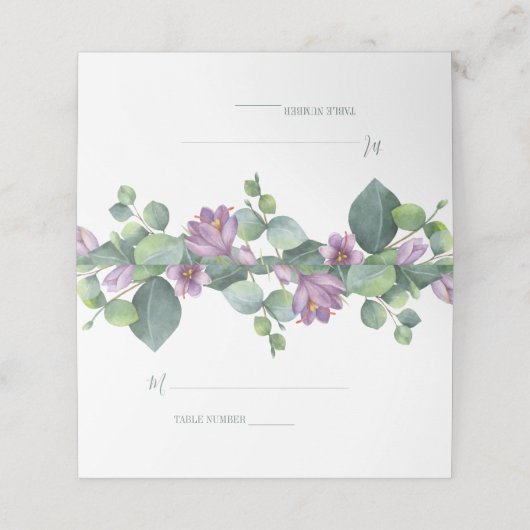 Paarse groene Eucalyptus Floral Greenery Wedding Plaatskaartje (Buitenkant ongevouwen)