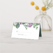 Paarse groene Eucalyptus Floral Greenery Wedding Plaatskaartje (Voorkant)