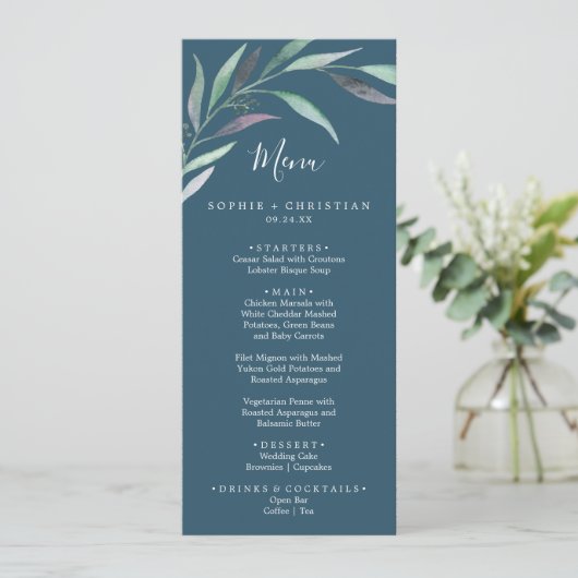 Paarse groene eucalyptus | Menu Blauw huwelijk (Staand voorkant)