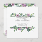 Paarse groene eucalyptusbladeren verplaatsen nieuw aankondiging (Voorkant / Achterkant)