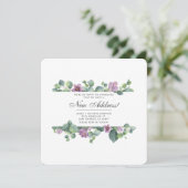 Paarse groene eucalyptusbladeren verplaatsen nieuw aankondiging (Staand voorkant)