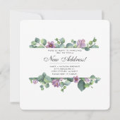 Paarse groene eucalyptusbladeren verplaatsen nieuw aankondiging (Voorkant)