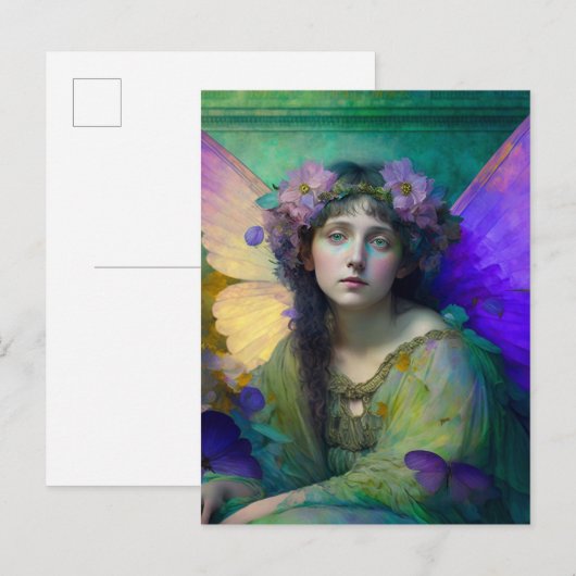 Paarse Groene Fairy Fantasy Art Briefkaart (Voorkant / Achterkant)