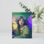 Paarse Groene Fairy Fantasy Art Briefkaart (Staand voorkant)
