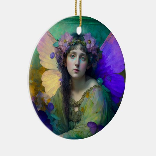 Paarse Groene Fairy Fantasy Art Keramisch Ornament (Rechts)