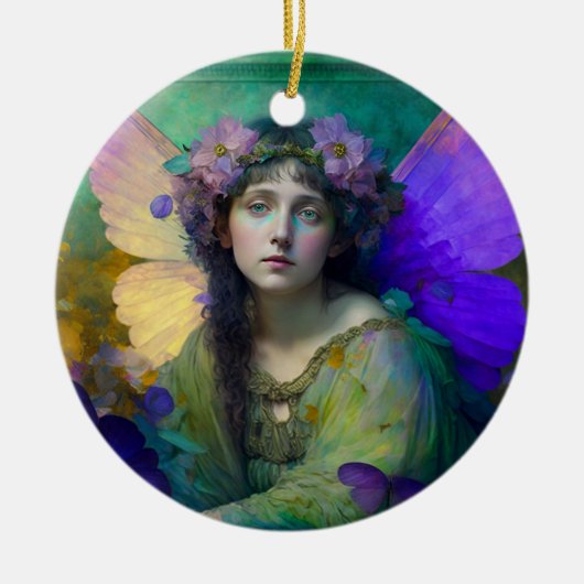 Paarse Groene Fairy Fantasy Art Keramisch Ornament (Voorkant)