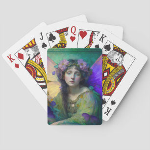 Paarse Groene Fairy Fantasy Art Pokerkaarten