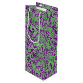 Paarse Groene Floral Batik Wijn Cadeautas (Voorkant Gekanteld)