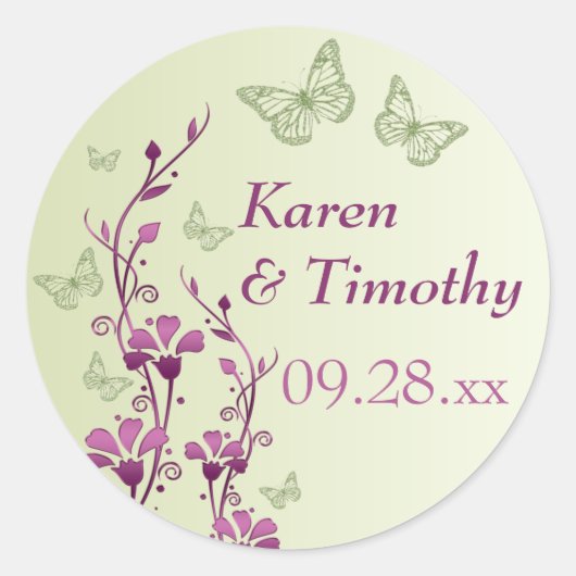 Paarse, groene Floral met Butterflies Sticker (Voorkant)
