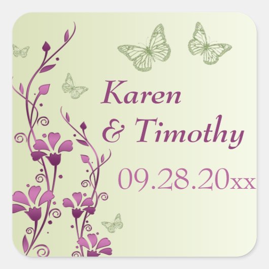 Paarse, groene Floral met Butterflies Sticker (Voorkant)