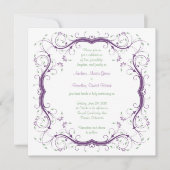 Paarse groene Floral Scroll Wedding Invitation Kaart (Voorkant)