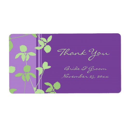 Paarse groene Floral Swirls Wedding Labels (Voorkant)
