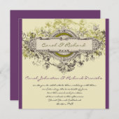 Paarse Groene  Floral Wedding Uitnodiging (Voorkant / Achterkant)