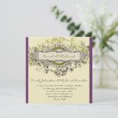 Paarse Groene  Floral Wedding Uitnodiging (Staand voorkant)