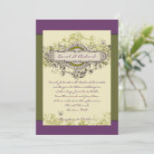 Paarse Groene  Floral Wedding Uitnodiging (Staand voorkant)
