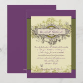 Paarse Groene  Floral Wedding Uitnodiging (Voorkant / Achterkant)