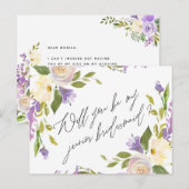 Paarse groene Floral zijn mijn jeneverbes bruidsme Uitnodiging Briefkaart (Voorkant / Achterkant)