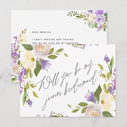 Paarse groene Floral zijn mijn jeneverbes bruidsme Uitnodiging Briefkaart (Voorkant / Achterkant)