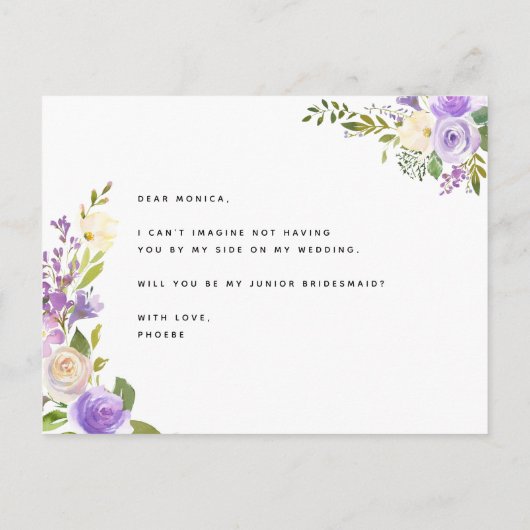 Paarse groene Floral zijn mijn jeneverbes bruidsme Uitnodiging Briefkaart (Achterkant)