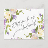 Paarse groene Floral zijn mijn jeneverbes bruidsme Uitnodiging Briefkaart (Voorkant)
