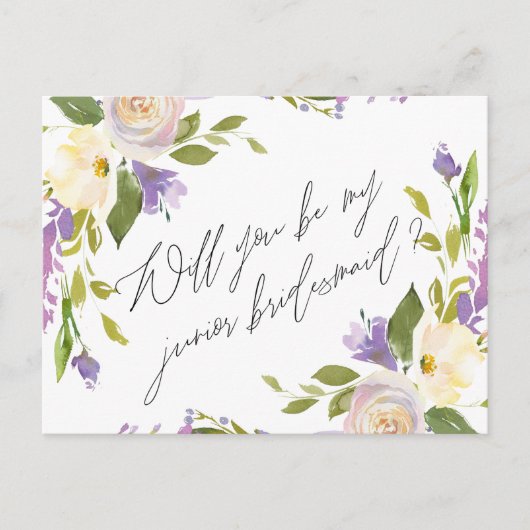 Paarse groene Floral zijn mijn jeneverbes bruidsme Uitnodiging Briefkaart (Voorkant)