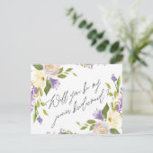 Paarse groene Floral zijn mijn jeneverbes bruidsme Uitnodiging Briefkaart (Staand voorkant)