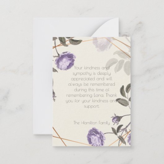 Paarse/Groene Foto Begrafenissympathie Dank u kaar Notitiekaartje (Achterkant)