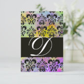 PAARSE GROENE GEEL ZWART DAMASKER MONOGRAM RSVP (Staand voorkant)