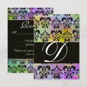 PAARSE GROENE GEEL ZWART DAMASKER MONOGRAM RSVP (Voorkant / Achterkant)