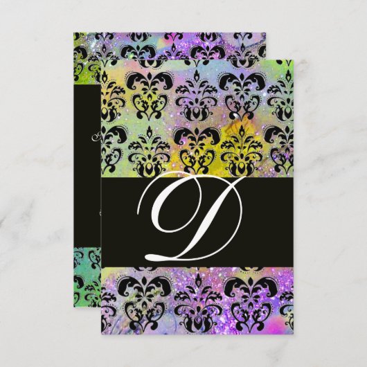 PAARSE GROENE GEEL ZWART DAMASKER MONOGRAM RSVP (Voorkant / Achterkant)