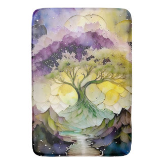 Paarse Groene Gele Blauwe Abstracte Fantasie Boom Badmat