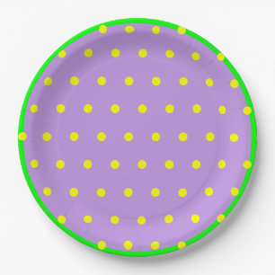 Paarse Groene Gele Geometrische Polka Dots Papieren Bordje