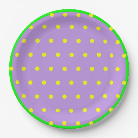 Paarse Groene Gele Geometrische Polka Dots Papieren Bordje (Voorkant)