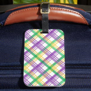 PAARSE GROENE GELE MARDI GRAS PLAID PATROON BAGAGELABEL