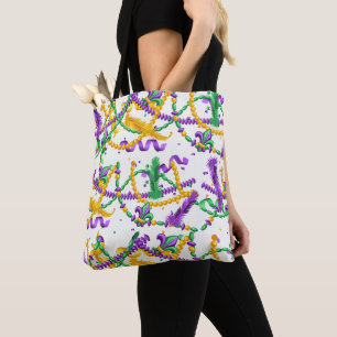 PAARSE GROENE GELE MARDI GRAS THEMA TOTE BAG