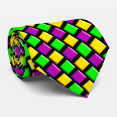 Paarse Groene Gele Patroon Zwart Mardi Gras Stropdas (Opgerold)
