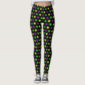 Paarse Groene Gele Sterren Zwart Mardi Gras Leggings (Voorkant)