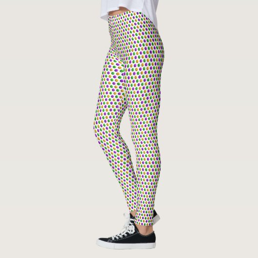 Paarse Groene Gele Stippen Witte Mardi Gras Leggings (Links)