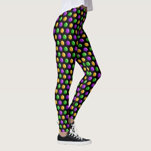 Paarse Groene Gele Stippen Zwart Mardi Gras Leggings (Rechts)