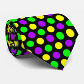 Paarse Groene Gele Stippen Zwart Mardi Gras Stropdas (Opgerold)