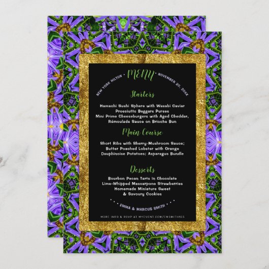 Paarse groene geometrie Energy Special Event Menu Kaart (Voorkant / Achterkant)